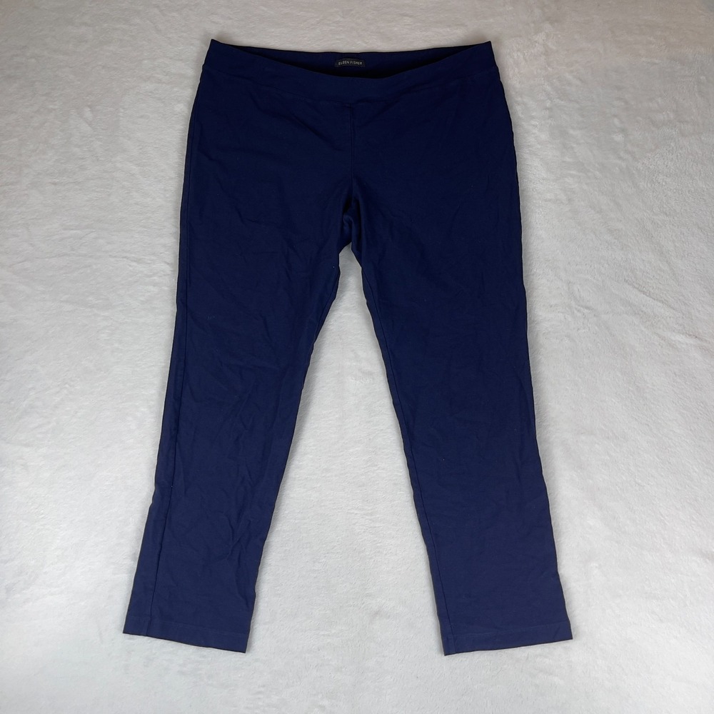 Eileen Fisher Ankle Pants Women's 35W Navy Stretch Flat Front Skinny Leg Pull On